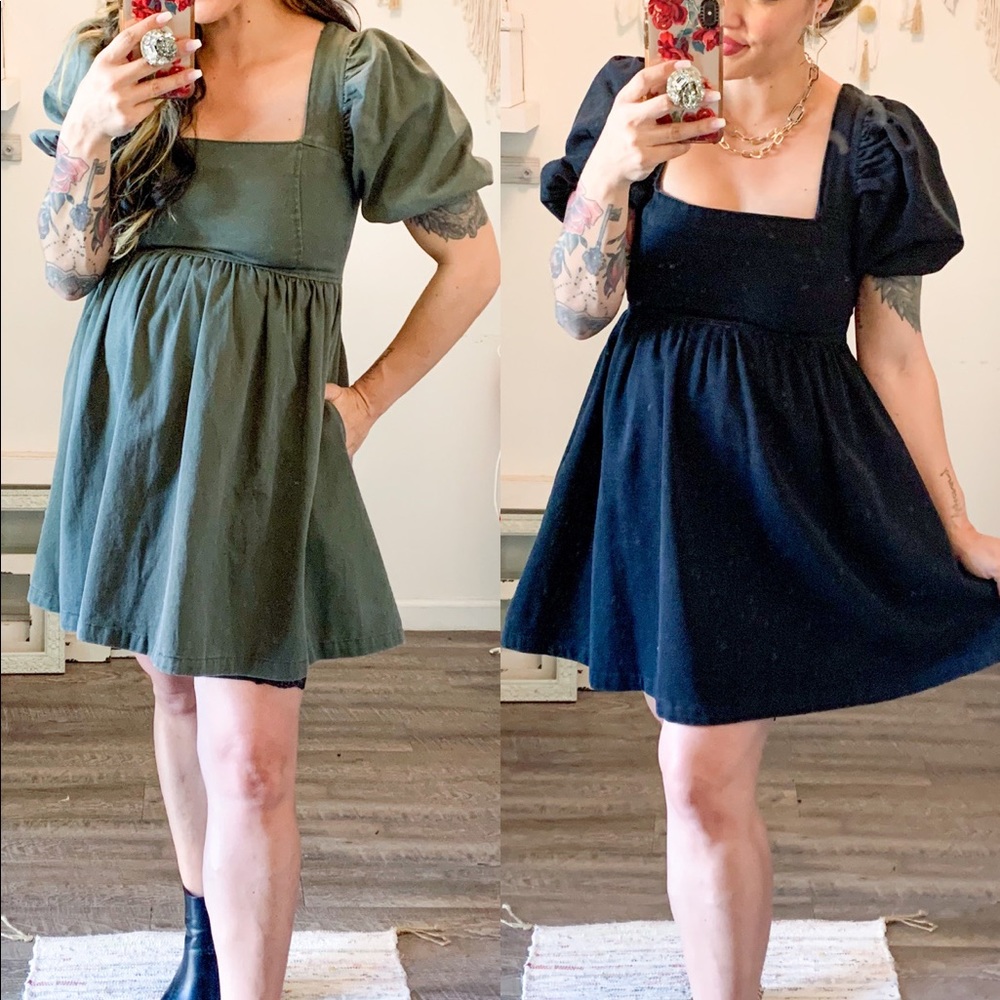 BLACK Denim Puff Sleeve Babydoll Dress - Picture 4 of 4